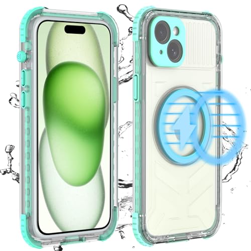 Transy Designed for iPhone 15 Plus Case Waterproof, Shockproof Phone Case with Built in Screen Protector for iPhone 15 Plus Blue