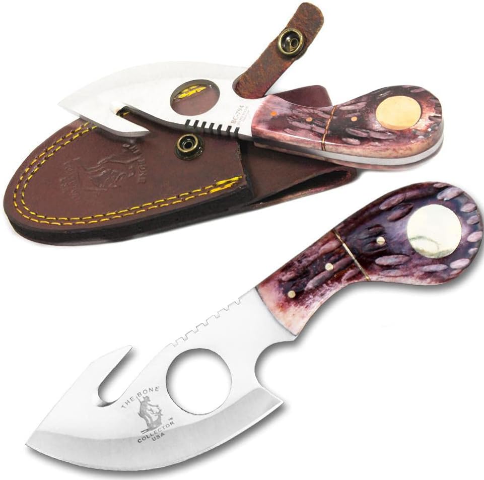 BC-794 Fixed Blade Skinning Knife with Leather Sheath, 7" L