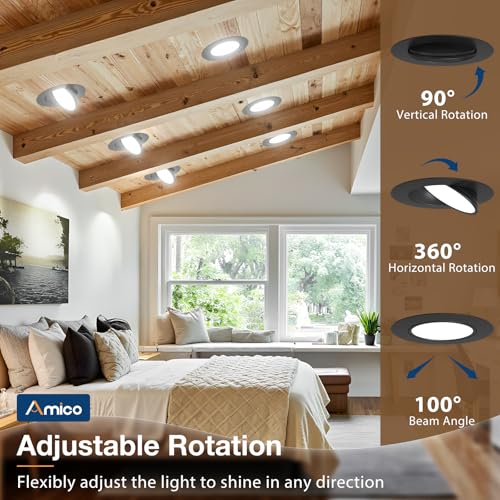 Amico 12 Pack 6 Inch Black 5CCT Gimbal LED Recessed Ceiling Light by Amico - Used condition - Image 2