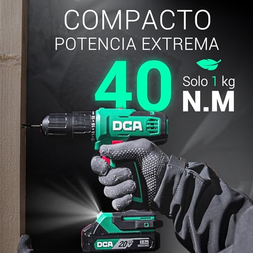Miniatura 2 de Dca Taladro Percutor Inalámbrico 20v, 40 Nm, Portabrocas Automático De 13 Mm, 22500 Ipm, 2 Velocidades, 18 1 1, Taladro De Impacto Con 14 Brocas Destornilladores Para Ladrillo, Metal Y Madera