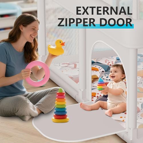 Image of Baby Playpen 74 inchx50 inch Play Pens for Babies and Toddlers, Large Play Yards for Indoor & Outdoor with Zipper Gates, Breathable Mesh with Mat
