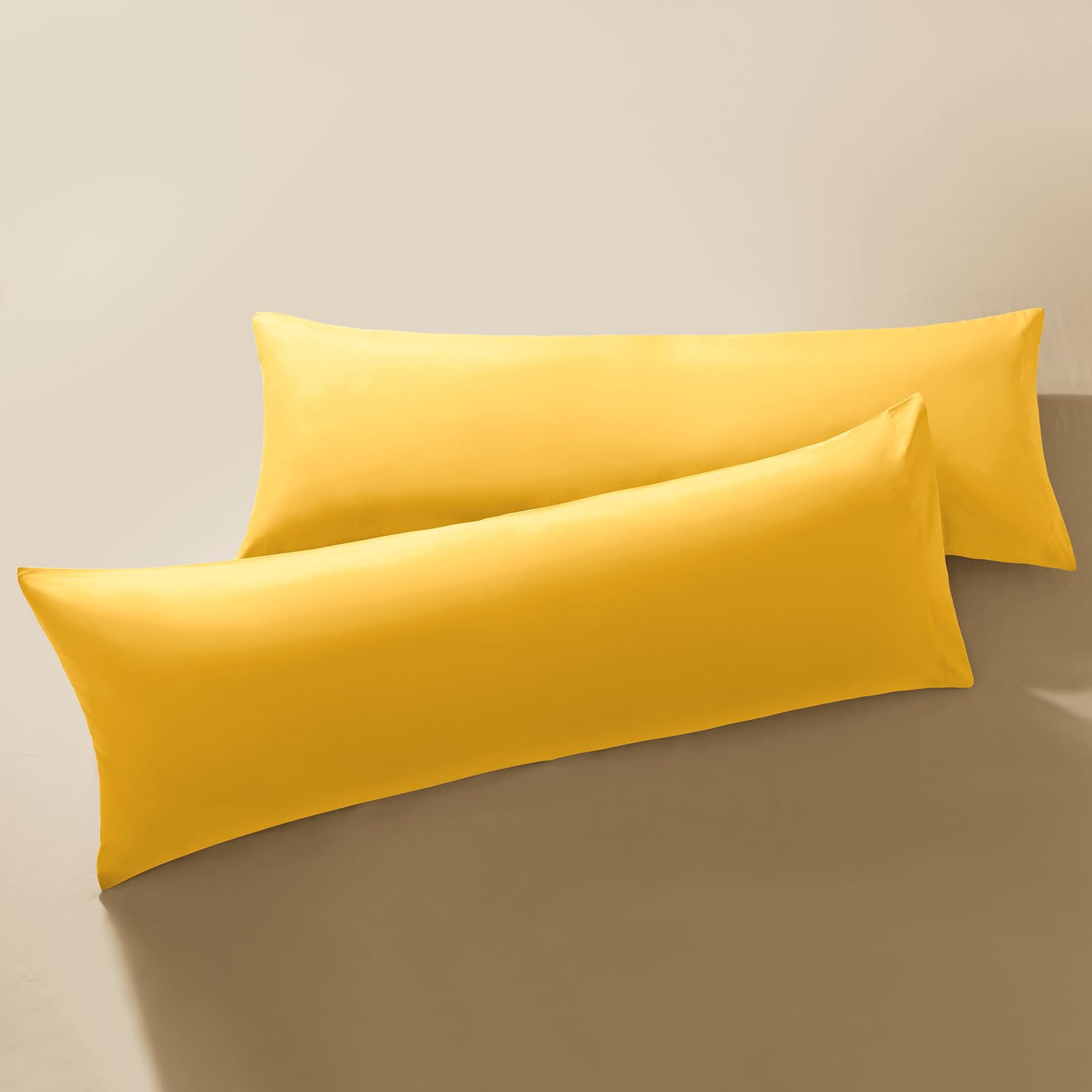 MILVOWOC 2Pcs Brushed Microfiber Body Pillowcases - 20 x 55 Inch, Yellow Pillow Case Set Non Slip Envelope Pillow Cover with Moisture Absorption and