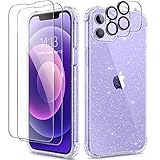 BERFY for iPhone 12 Case Glitter, with 2 Pack Screen Protector + 2 Pack Camera Protector, [Non-Yello