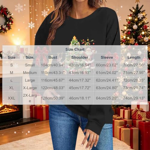 Aymnlox Christmas Crewneck Sweatshirt Women Santa Tree Reindeer Graphic Long Sleeve Holiday Pullover Cute Festive Winter Party Top women's christmas blouses Black S - image 4