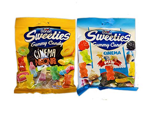 Bonart Sweeties Gummy Candy 6 Oz Pack Of 2! 2 Flavors Cinema Neon And Cinema Mix! Assorted Jelly Gummy! MAde With Fruit Juice! Tasty And Chewy Gummy Candy!