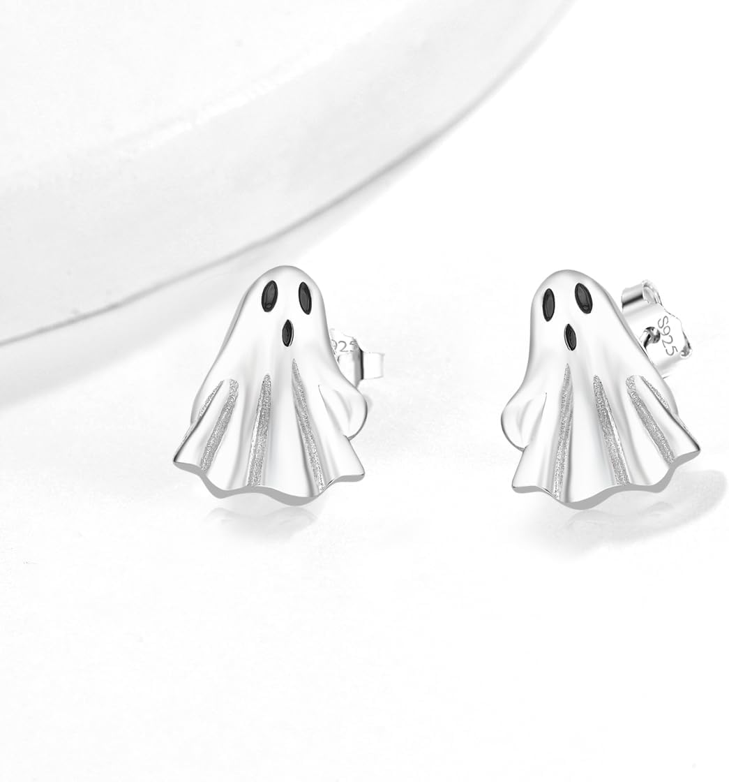 ORANGE FOREST Halloween Earrings 925 Sterling Silver Pumpkin Spider Ghost Stud Earrings Halloween Party Jewelry Smiling Face Pumpkin for Women