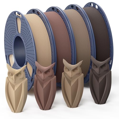 Image of SUNLU Real Wood Fiber PLA Filament 1.75mm, 250g Spool, 4 Rolls Bundle | Walnut+Logs+Cherry+Maple, Natural Matte Texture, Reduced Clogging