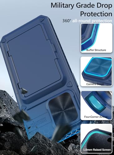 Image of Vihibii Polycarbonate For iPhone 15 Pro Max Wallet Case With Slide Camera Cover & Card Holder (4 Cards) & Kickstand, Hard Case For iPhone 15 Pro Max 6.7 inch, Blue