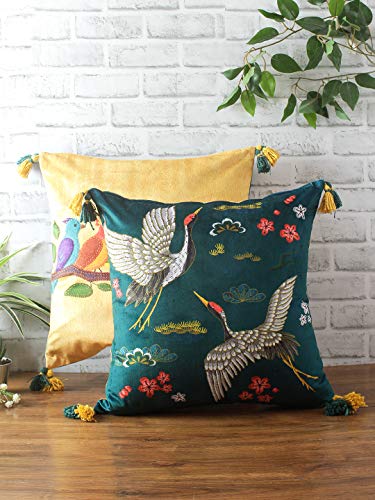 Image of eyda Digital Printed Cushion Covers With Zipper (Pack Of 2) 18X18 Inches,Velvet Reversible Pillow Covers,Decorative Throw 200 TC Cushion Covers,Square Cushion Cover,Green