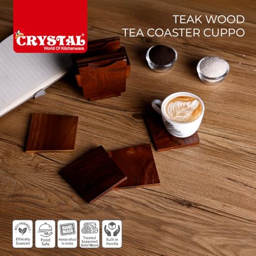Image of Crystal Teakwood Handcrafted Tea Coaster | Cuppo | Set of 6