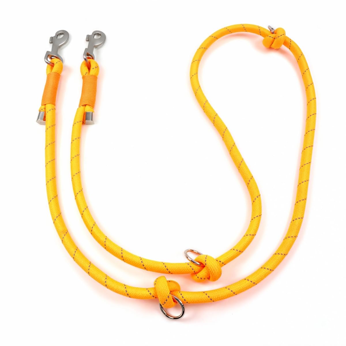 PODAPUCL Double Dog Lead for 2 Dogs, 2m Heavy Duty Rope Leash with Screw-Fixed Metal Caps, No Tangle 360° Swivel & Reflective Nylon for Walking Two Large Medium Dogs, 1.0cm Thick, Orange