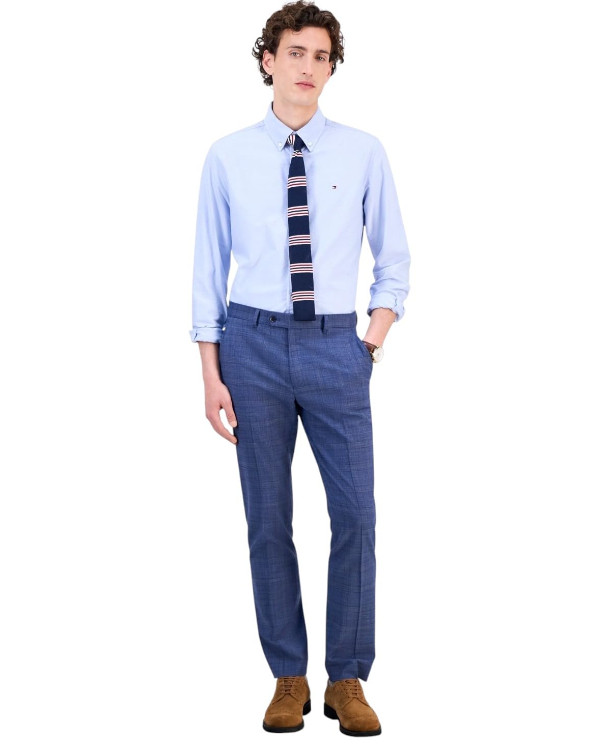 Tommy Hilfiger Mens Modern fit Dress Pants 34 30 Navy Blue Plaid Stretch