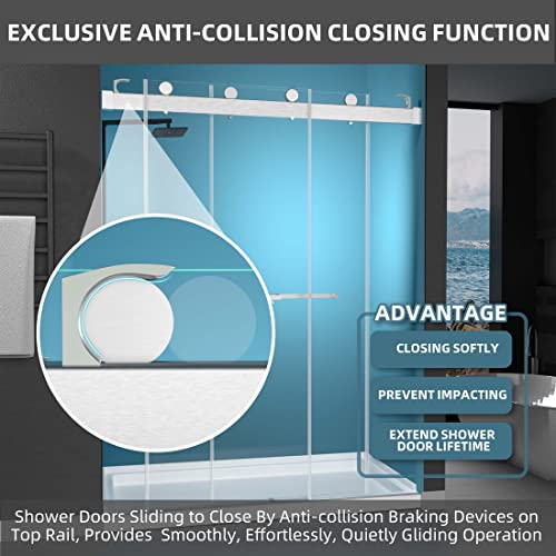 Getpro Shower Door 69-72"W X 79"H Brushed Nickel Frameless 3/8 Inch Tempered Glass Shower Doors Double Sliding With Upgraded Soft Closing And Anti-Jumping System Width Adjustable #TOP3