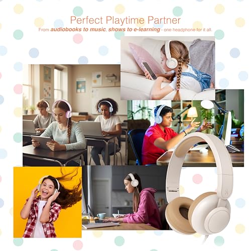 Image of FINGERS HappyHertz Wired Headphones for Kids (85 dB Volume Limit Safe Sound, Super-Soft Cushions, Foldable Design, Tangle-Free Cable, Perfect for Music, Learning & Fun) - Caramel Beige