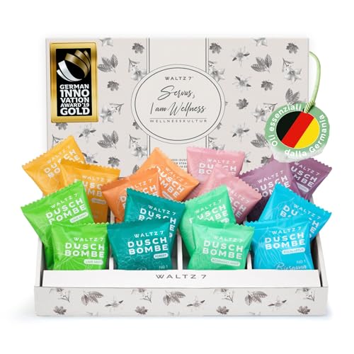 WALTZ 7 Shower Steamer Set, 16 Pieces, 8 Scents, German Quality Essential Oils, Aromatherapy Bombs, Stress Relief, Self Care Christmas Gift for Women, Men, Mom, Birthday, Stocking Stuffers Adults