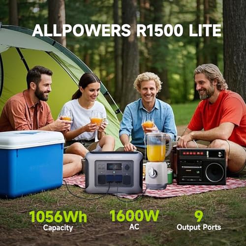 Image of ALLPOWERS R1500 LITE Portable Power Station with SE200 200W Solar Panel, 1056Wh LiFePO4 Battery Solar Generator, 1600W AC /100W USB-C Output, 1Hr Fast Charge Solar Power for Home Use Outdoor Camping RV