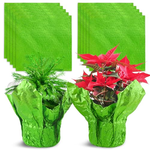 MR FIVE 10 Sheets Green Foil Wrap for Potted Plant,19.6 x 19.6,Floral Foil Pot Covers for 6 Plant Pot,Christmas Plant Pot Cover (Metallic Green)
