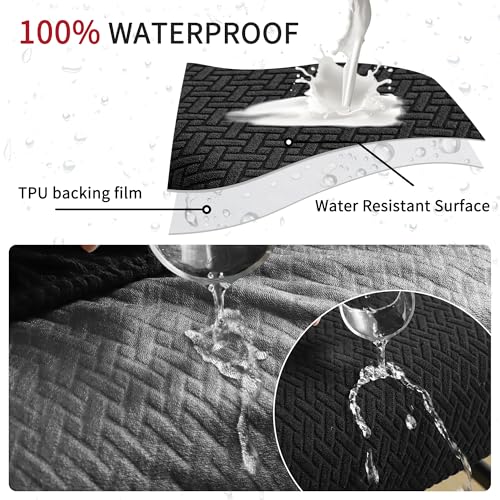 Image of Waterproof Bar Stool Covers Rectangle Set of 4 Black Jacquard Stretchable Backless Barstool Seat Cover Counter Bar Stool Slipcovers Washable