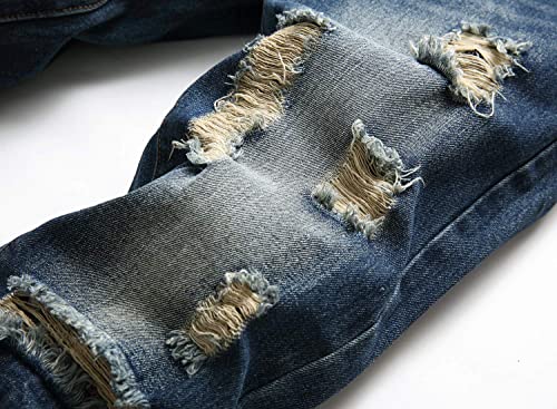 Liuhond Men's Ripped Distressed Destroyed Straight Fit Washed Denim Jeans Pants(3335Blue, 30) #TOP6