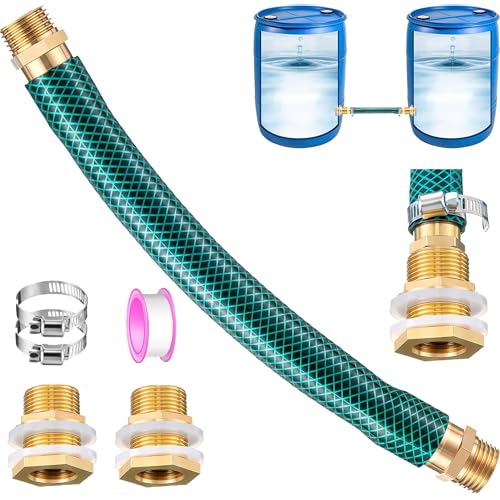 HappyAlley Rain Barrel Linking Kit, 8 inch Rain Barrel Hose with 2 Pack 1/2" Female NPT & 3/4" Male GHT Threaded, Brass Bulkhead Fitting Tank Connector for Overflow Water Collection System Accessories