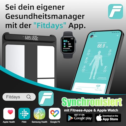 Körperfettwaage SEAWOW, Digitale Personenwaage mit 8 Elektroden, Waage mit Körperfett und Muskelmasse, BMI… – Ansicht 5