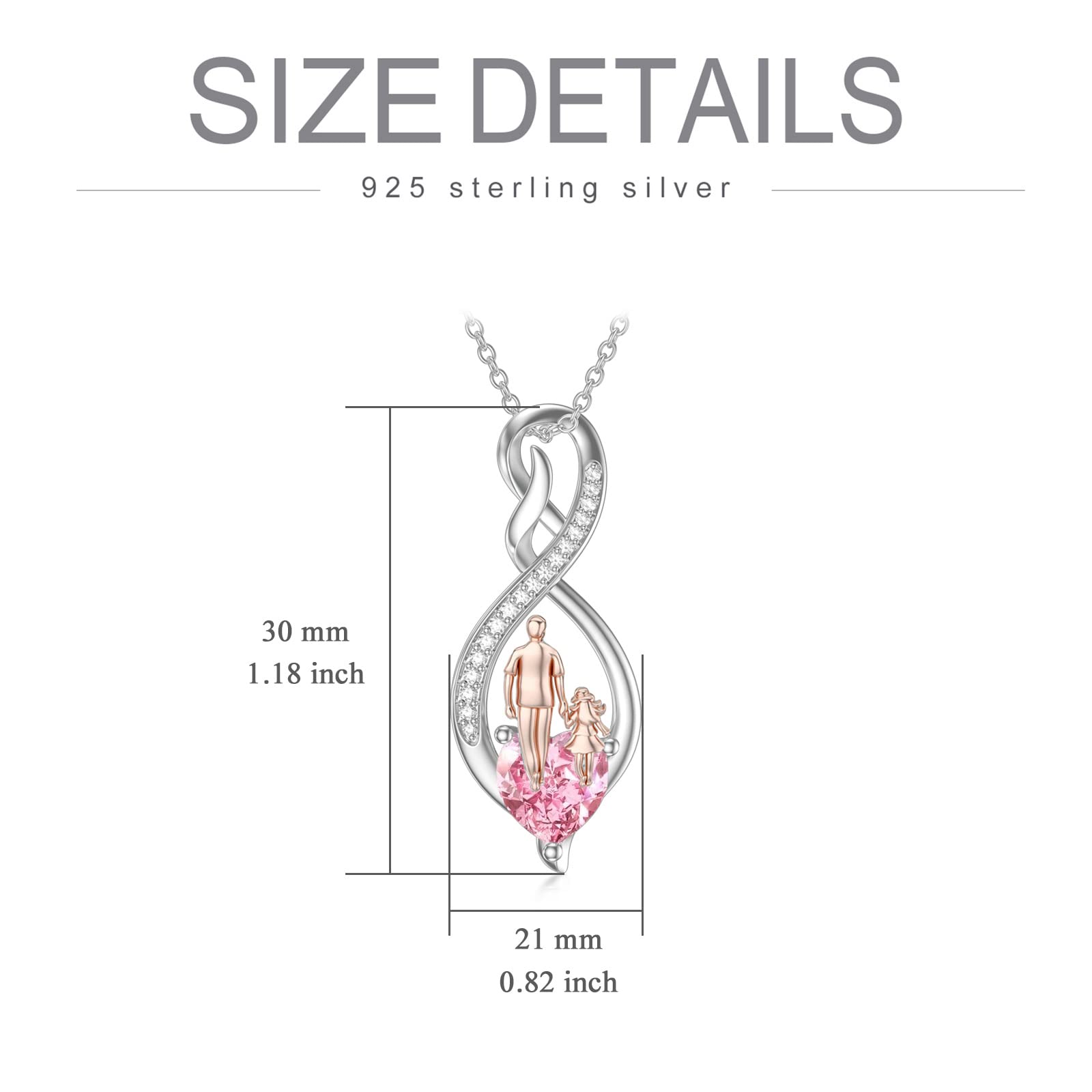 Vater Tochter Geburtsstein Halskette 925 Sterling Silber Unendlichkeit Herz Anhänger Halskette Geburtstag Weihnachten Schmuck Geschenke für Tochter von Papa