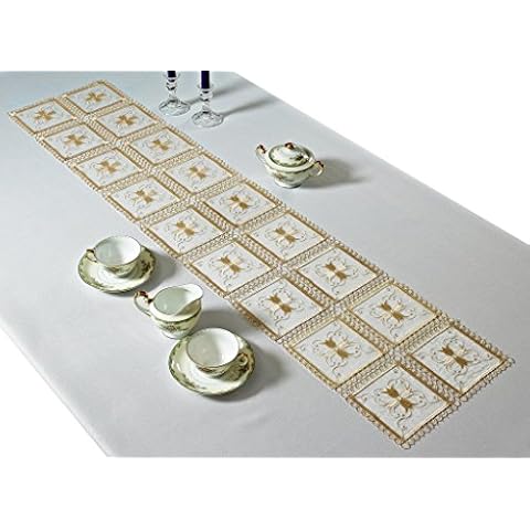 HomeCrate Blossom Embroidered Vintage Lace Design Table-Runners, 14" by 54", Gold Cover