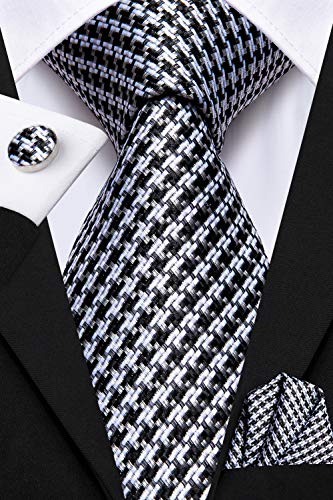 Dubulle Mens Black And White Novelty Tie Set Silk Necktie For Men #TOP2