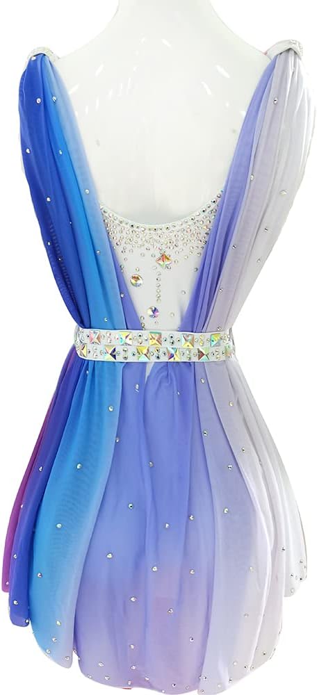 Ice Figure Skating Dress Girls White Sleeveless Competition Dance Dress Women