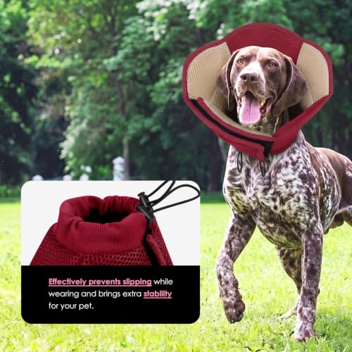Image of AOFITEE Large Dog Cone - Adjustable Dog Cone to Stop Licking, Foldable Extra Large Cones Dogs for Wound Healing, Pet Elizabethan Cones Collar After Surgery, XL Fabric Pet Neck Collar, RosyRed X-Large