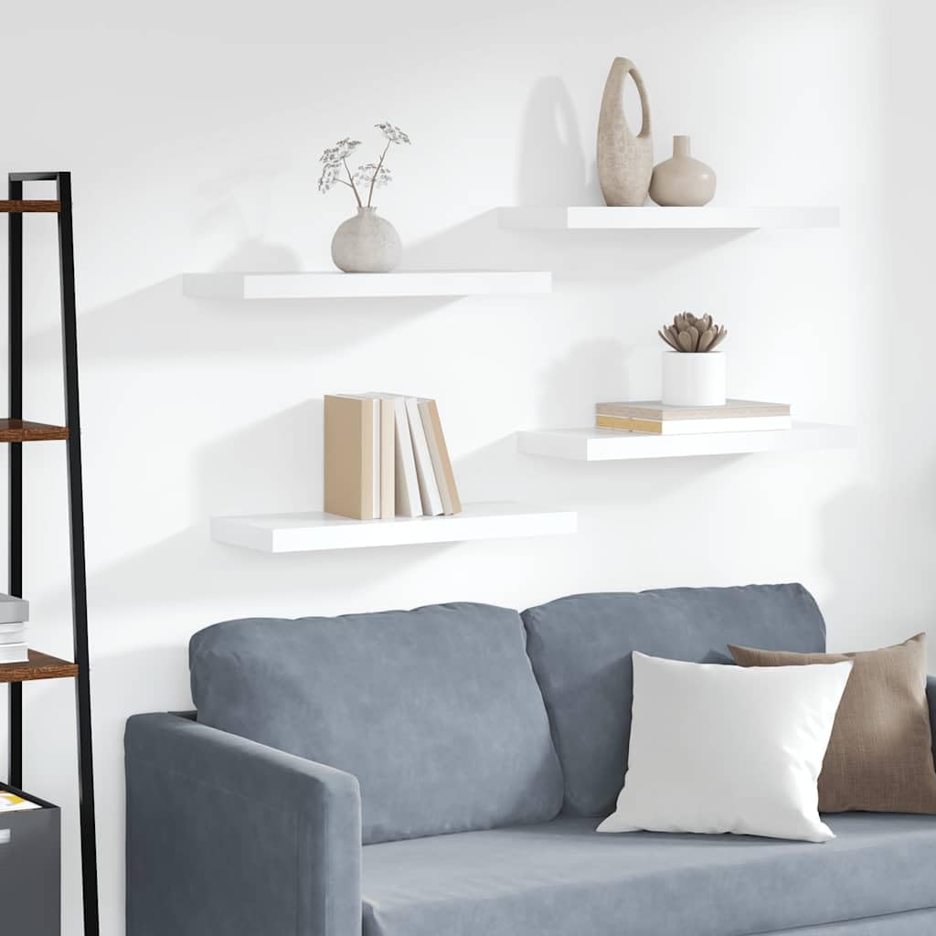 Wall Shelf Set of 4 White Honeycomb MDF 23 6 inch Floating Shelves for Living Room Modern Display