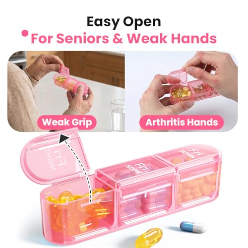 Image of Pill Organizer 3X a Day, Medicine Pill Organizer 7 Day, Weekly Pill Case with 21 Compartments for Medicine, Vitamin and Supplement - Full Pink