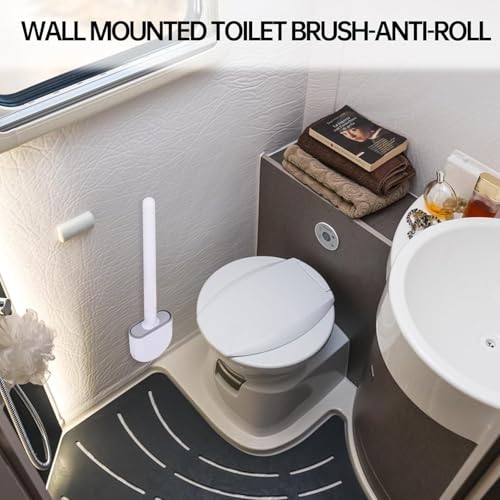 Image of RV Silicone Toilet Brush with Holder, Drill-Free Wall Mounted Toilet Bowl Cleaner, Anti-Drip Anti-Roll Compact Brush for RV Camper & Small Bathroom
