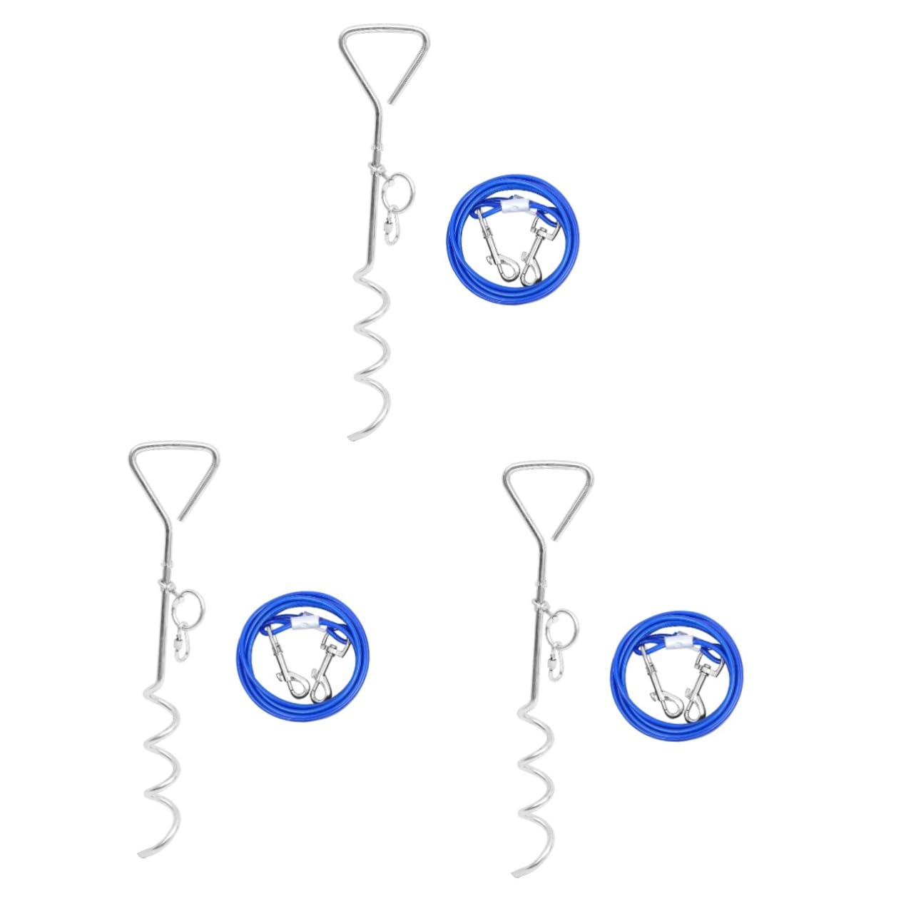 Sosoport 3 Juegos Pila Fija estaca de Perro sacacorchos Atar el Cuello Cachorro estaca de Amarre para Perros Atar la estaca de la Correa Alambre de Acero Varilla Fija Mascota