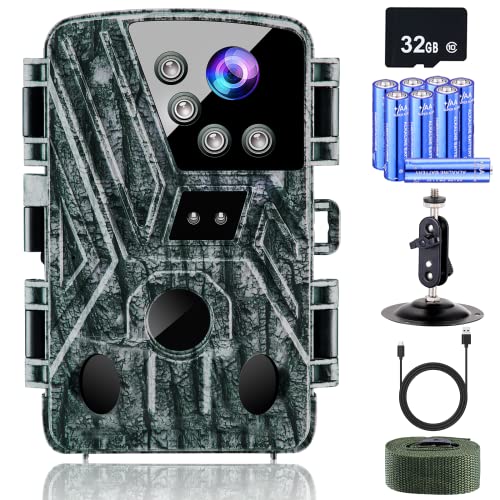 KJK 4K 32MP Trail Camera, Game Camera with Night Vision 0.1s Trigger Time Motion Activated 120Â°Wide Lens, IP66 Waterproof Hunting Camera with No Glow Infrared LED 2.4''LCD for Wildlife Monitoring