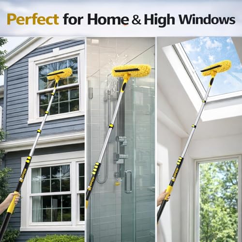 Image of 30FT High Reach Window Squeegee with Extension Pole, 2 in 1 Window Washing Kit with 6-Stage Telescopic Pole & Rotatable Head, No-Ladder Window Cleaner for High Window, Solar Panel, RV & Outdoor Glass