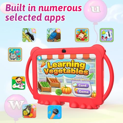 Image of 2026 Tablet for Kids, Android 12 Kids Tablets 7 inch, 4+32GB ROM(1TB Expand), Toddler Tablet with Parental Control, BT, WiFi, Dual Camera, Shockproof Case, Kids APP Preinstalled, Education(Red)