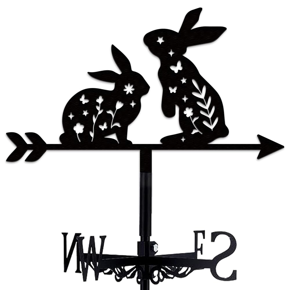 WIQUYBML Rabbit Weathervane Metal Wind Vane Flower Decoration Direction Indicator Stake Mount Ornament for Farmhouse Yard Roof Outdoor