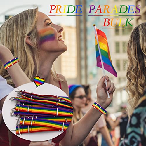 LGBT Pride Bracelet for Bisexual Lesbian Gay LGBTQ Pride Bracelets Handmade Nylon Adjustable Wristband Watch Band Rainbow Bracelets for Women Men Parade Bulk Multiple Pack4