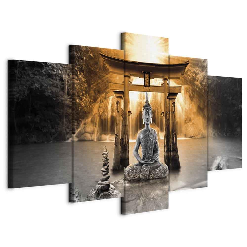 murando Cuadro en Lienzo Buda 200x100 cm Impresión de 5 Piezas Material Tejido no Tejido Impresión Artística Imagen Gráfica Decoracion de Pared Oriente Zen Cascada p-A-0033-b-o