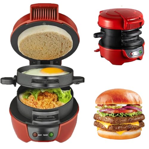 Sandwichera - Sandwichera Para Desayuno, Sandwichera 3 En 1 Con Aros, Maquina Para Hacer Hamburguesas, Eficientes Placas Calefactoras Antiadherentes, Rojo