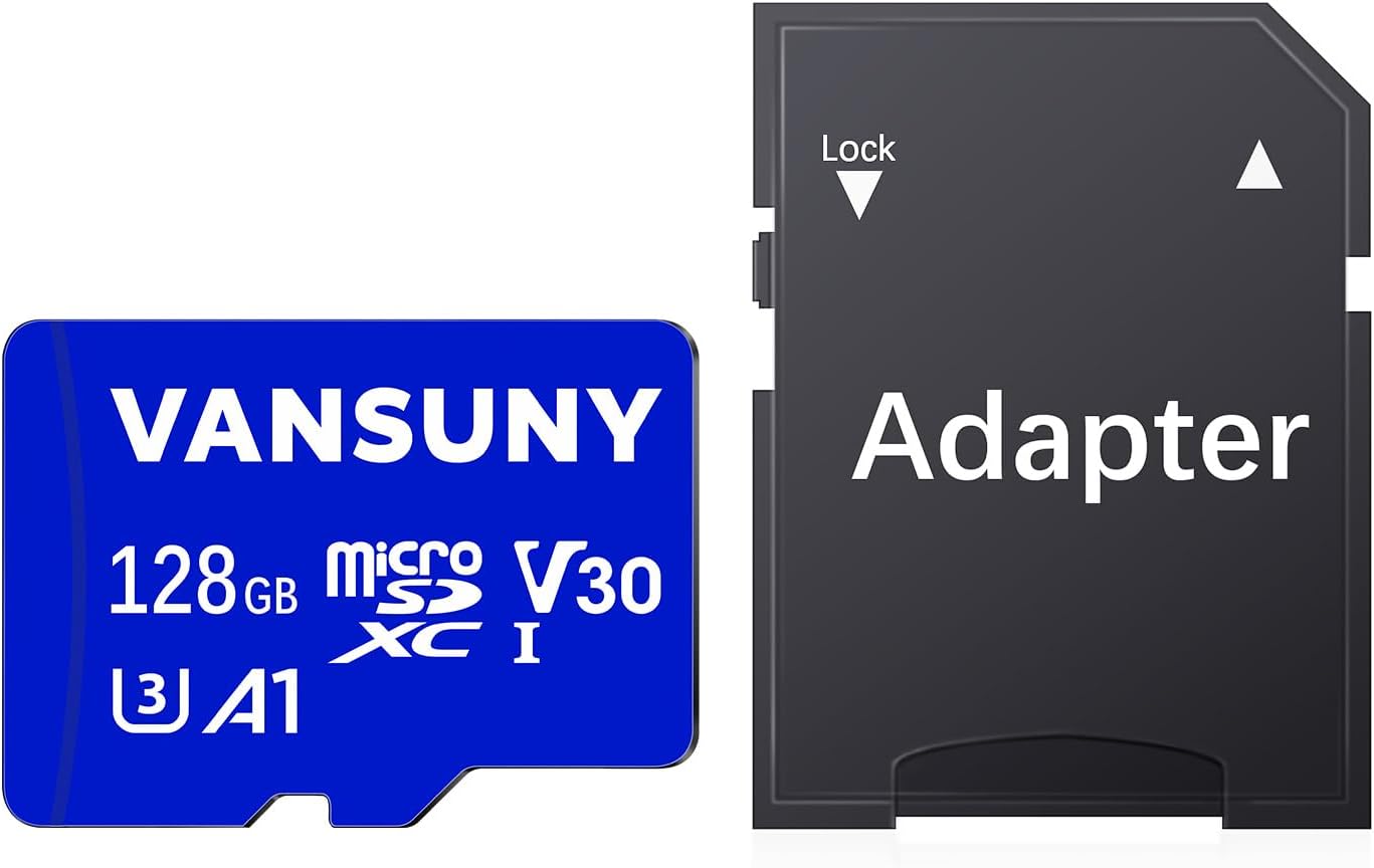 Vansuny Micro SD Card 128GB microSDXC Memory Card with SD Adapter A1 App Performance V30 4K Video Recording C10 U3 Micro SD for Phone, Security Camera, Dash Cam, Action Camera