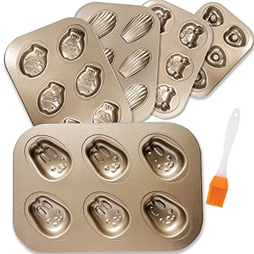 Non-Stick Madeleine Mold Cake Pan,Donut Baking Pans,6-Cavity Mini Bundt Pans Carbon Steel Fluted Tube Cake Pans for Oven Baking,Bagels Cake Baking Tray Maker Pan (Rabbit-shaped Madeleine Mold)