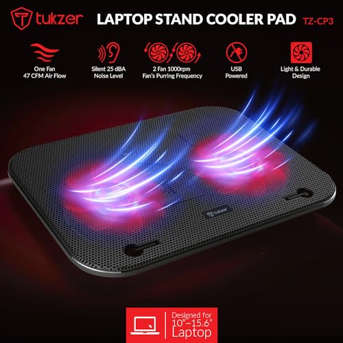Tukzer Laptop Cooling Pad Stand Riser, Portable Slim Quiet USB Powered Gaming Cooler Chill Mat| 2-Red-LED Fans| USB Powered| 2-Viewing Angles... - Image 2
