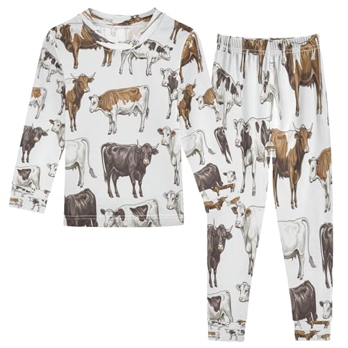 Vozoza Vintage Cows Calves Pajama Sets Long Sleeve Top with Pants Cotton Soft Sleepwear 2 Piece Pjs Set Size 3T