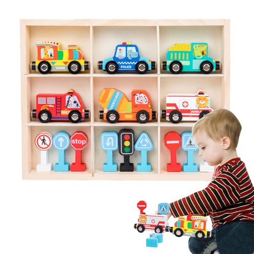 Juego de ferrocarril de juguete de madera, actividades educativas y educativas magnéticas, juego de coches de juguete | Para uso en preescolar, hogar, aula, guardería y área de interior para Kin