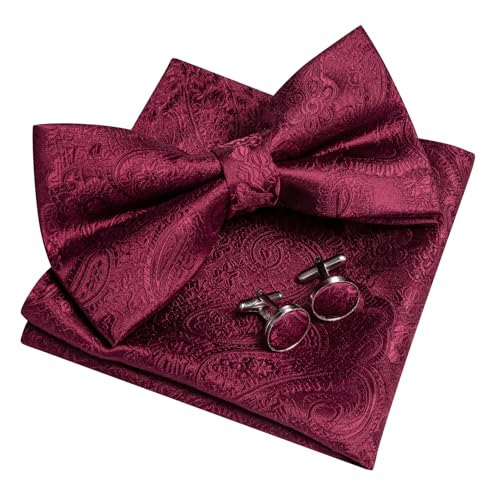 Image of YOHOWA Paisley Striped Men Bow Tie Pre-Tied Formal Adjustable Colorful Bowties Handkerchief Cufflinks Set Wedding Party