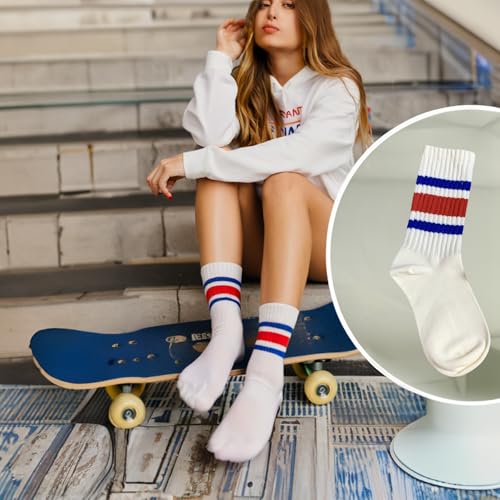Image of 7 pairs of women's Striped Retro Crew Socks,Sporty Style,Casual cotton socks