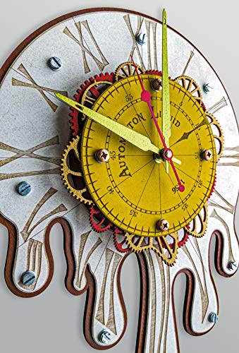Automaton 1456 Melting Wall Clock, Handcrafted Large Surrealism Clock Modern, Abstract And Unique Salvador Dali Style Design, Wooden Home Decor, Living Room And Office Personalized Decorative Art Gift #TOP5