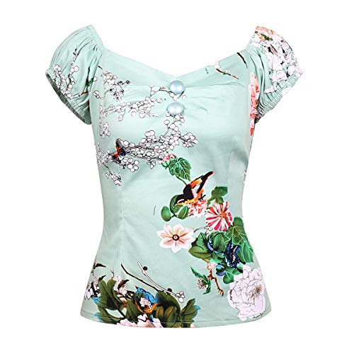 Image of YARN & INK Women's Rockabilly Tops 1950s Pinup Shirt Casual Off Shoulder Vintage Blouse